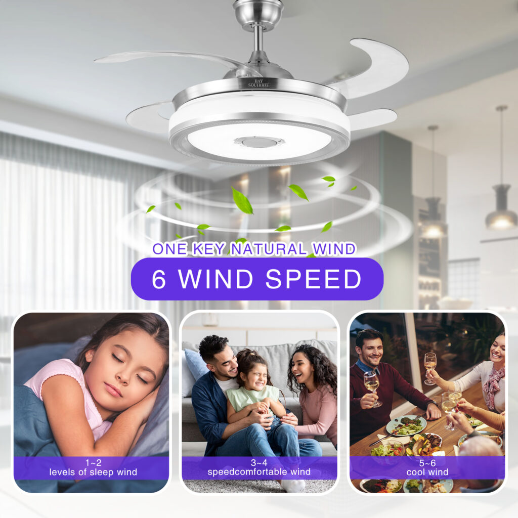 BAYSQUIRREL Retractable Bluetooth Ceiling Fan with Speaker BAYSQUIRREL Ceiling Fan with Light