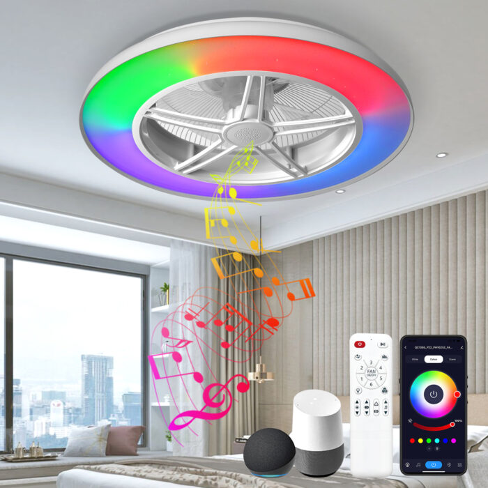 BAYSQUIRREL WiFi Low Profile Ceiling Fan with Light,Bluetooth Speaker Ceiling Fan with Alexa/Google Assistant/App Control