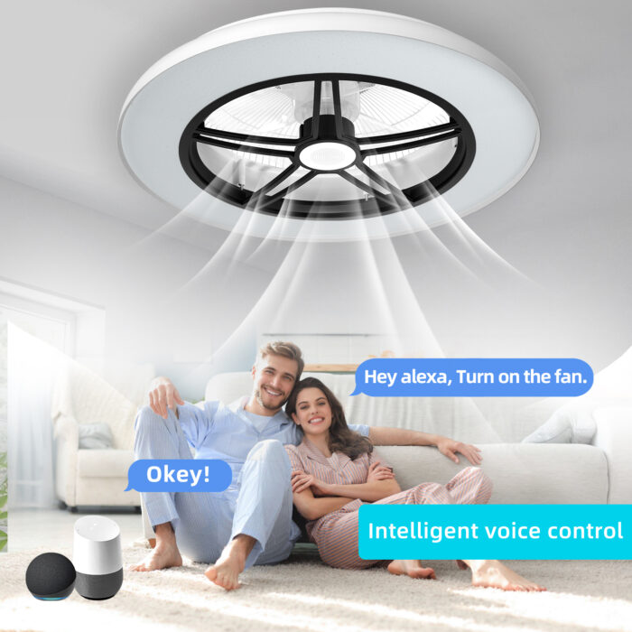 BAYSQUIRREL Wifi Low Profile Ceiling Fan with Light,Bluetooth Speaker Ceiling Fan 20In Smart Bladeless Ceiling Fans with Alexa/Google Assistant/App Control,6 Speed Dimmable LED-RGB Lights - Image 2