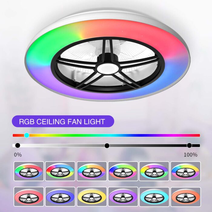 BAYSQUIRREL Wifi Low Profile Ceiling Fan with Light,Bluetooth Speaker Ceiling Fan 20In Smart Bladeless Ceiling Fans with Alexa/Google Assistant/App Control,6 Speed Dimmable LED-RGB Lights - Image 7