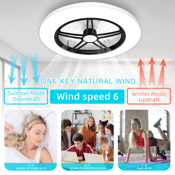 BAYSQUIRREL Wifi Low Profile Ceiling Fan with Light,Bluetooth Speaker Ceiling Fan 20In Smart Bladeless Ceiling Fans with Alexa/Google Assistant/App Control,6 Speed Dimmable LED-RGB Lights - Image 3