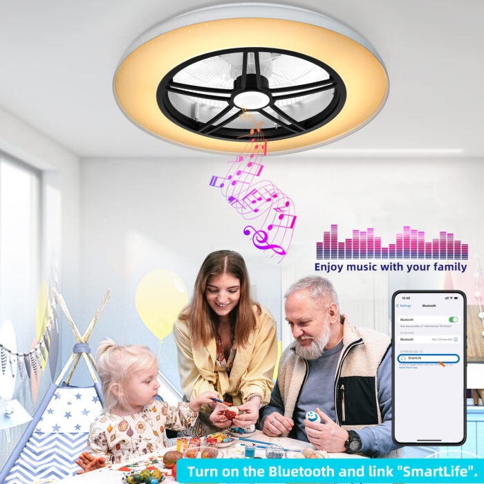 BAYSQUIRREL Wifi Low Profile Ceiling Fan with Light,Bluetooth Speaker Ceiling Fan 20In Smart Bladeless Ceiling Fans with Alexa/Google Assistant/App Control,6 Speed Dimmable LED-RGB Lights - Image 4