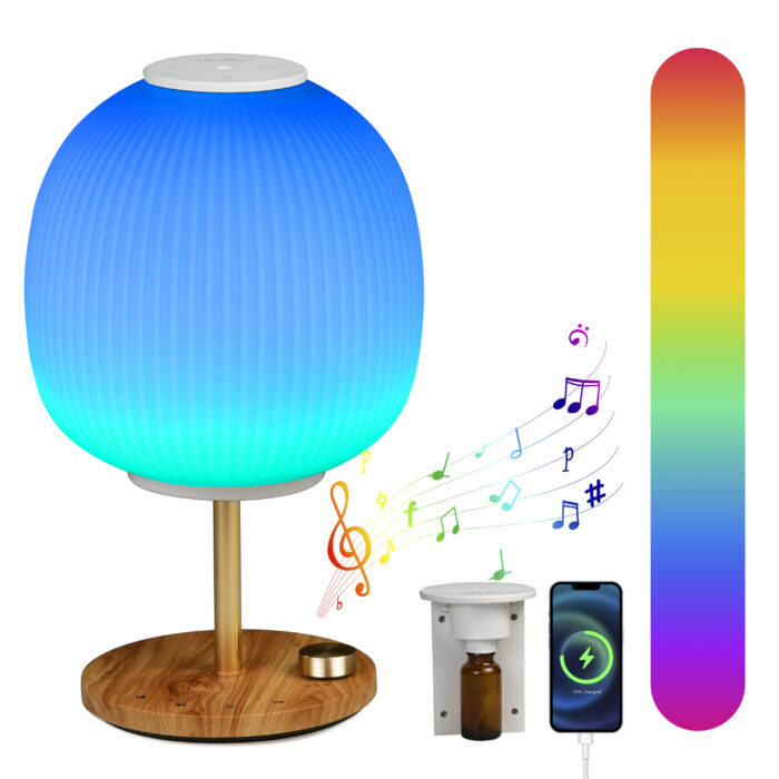 Aromatherapy Diffusers Lamp with Essential Oil,Colorful lights and sleep-aiding white noise,Aroma Light with Stereo Bluetooth Speaker,Glass cover with woodgrain chassis for Sleep,Insomnia,Relaxation